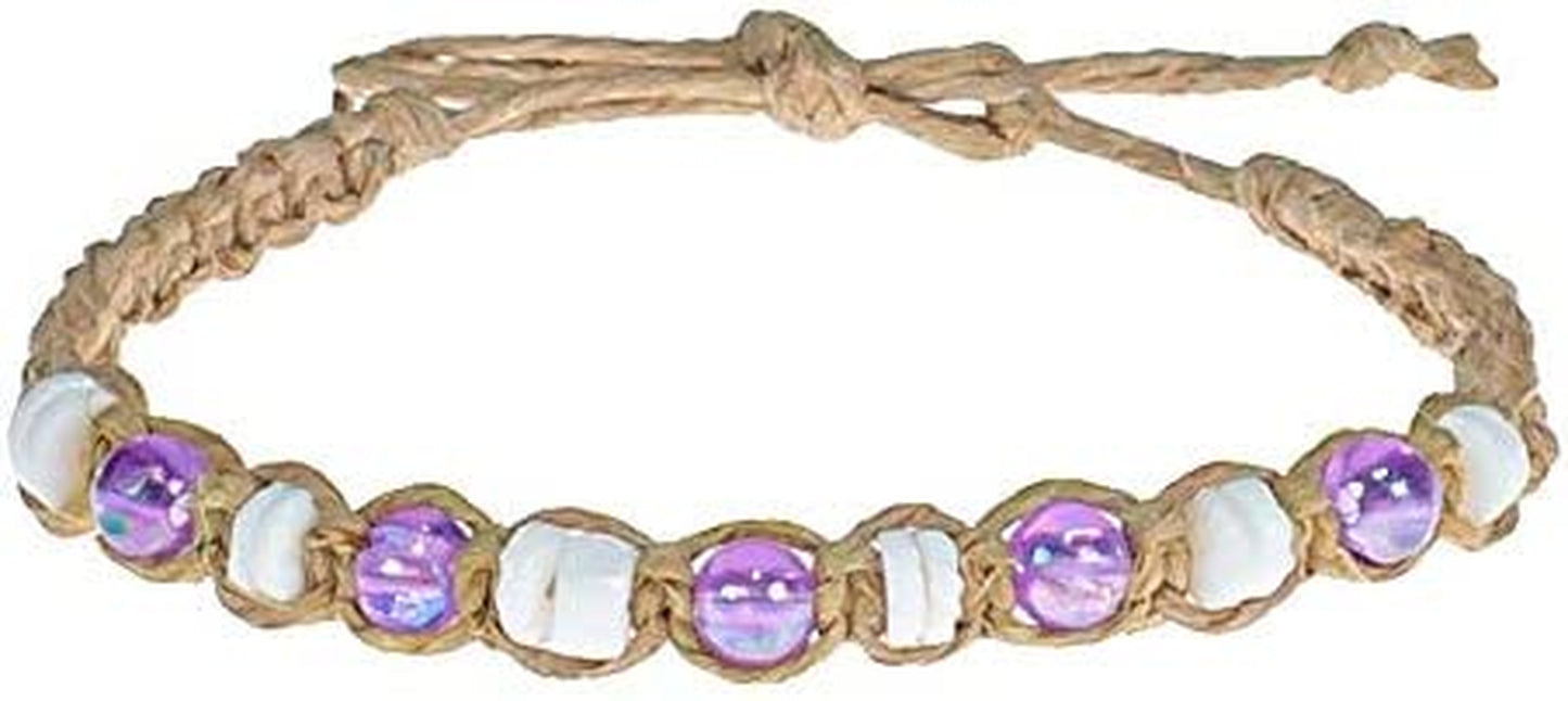 Bluerica Puka Shells & Purple Glowbeads on Hemp Anklet Bracelet Apparel & Accessories > Jewelry > Anklets BlueRica   