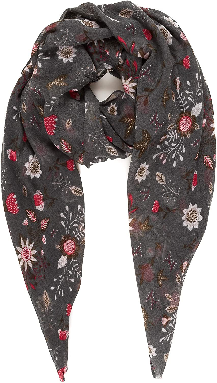 Scarf for Women Lightweight Floral Flower Scarves for Spring Spring Fall Winter Shawl Wrap Apparel & Accessories > Clothing Accessories > Scarves & Shawls MELIFLUOS DESIGNED IN SPAIN Barcelona Collection 5 - Gray Cute Flower  