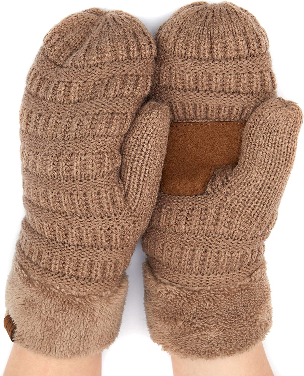 C.C Women Thick Knit Faux Fur Sherpa Fleece Lined Warm Winter Gloves Mittens (CG-36)(MT-008,25,715,816,1816,6245) Apparel & Accessories > Clothing Accessories > Gloves & Mittens C.C Taupe -Thick Solid  