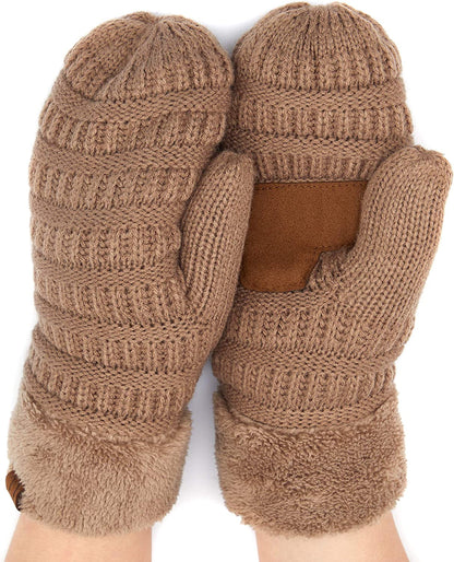 C.C Women Thick Knit Faux Fur Sherpa Fleece Lined Warm Winter Gloves Mittens (CG-36)(MT-008,25,715,816,1816,6245) Apparel & Accessories > Clothing Accessories > Gloves & Mittens C.C Taupe -Thick Solid  