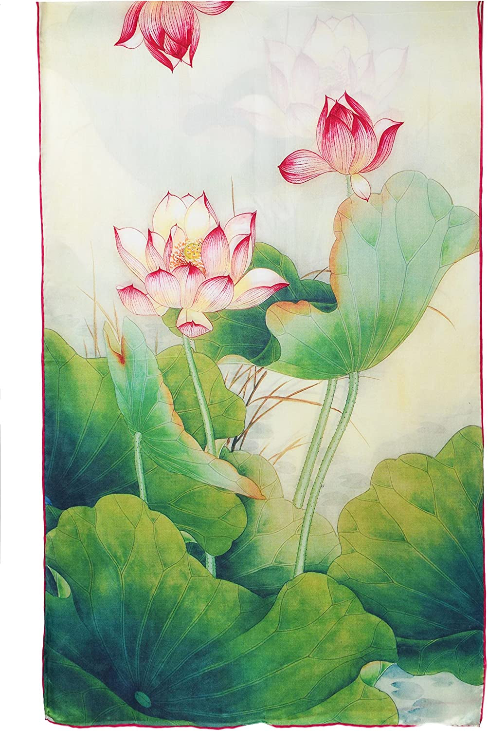 ELEGNA Women'S 100% Silk Flower Painting Long Scarf Shawl Hand Rolled Edge Apparel & Accessories > Clothing Accessories > Scarves & Shawls Elegna   