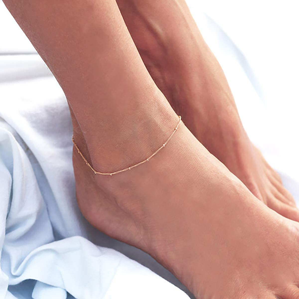 Mevecco Gold Evil Eye Charm Anklet,14K Gold Plated Boho Beach Dainty Cute Tiny Lucky Star Foot Chain Ankle Bracelet Silver Beaded Chain Anklet for Women Apparel & Accessories > Jewelry > Anklets MEVECCO   