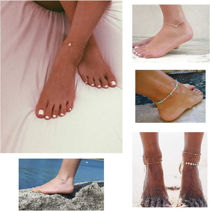 Softones 16Pcs Ankle Bracelets for Women Girls Gold Silver Two Style Chain Beach Anklet Bracelet Jewelry Anklet Set,Adjustable Size Apparel & Accessories > Jewelry > Anklets Softones   