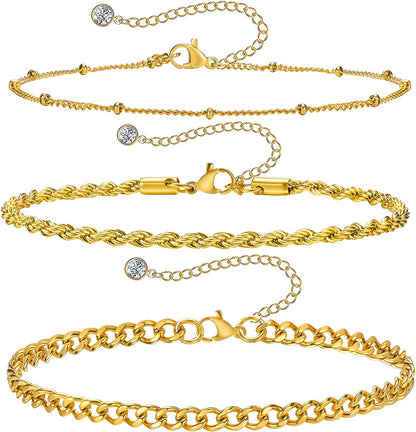 MEALGUET Women Gold Chain Anklet Bracelet : Stylish 18K Gold Plated Stainless Steel Minimalist Boho Style Layered Dainty Ankle Bracelet for Her, Summer Jewelry Gifts for Her Girl Apparel & Accessories > Jewelry > Anklets Mealguet Style E  
