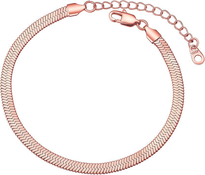 FOCALOOK 18K Gold Plated Flat Snake Chain Link Dainty Ankle Bracelets for Women, Boho Summer Beach Anklet Adjustable Foot Jewelry (4 Colors) Apparel & Accessories > Jewelry > Anklets FOCALOOK JEWELRY B:5mm Rose Gold  