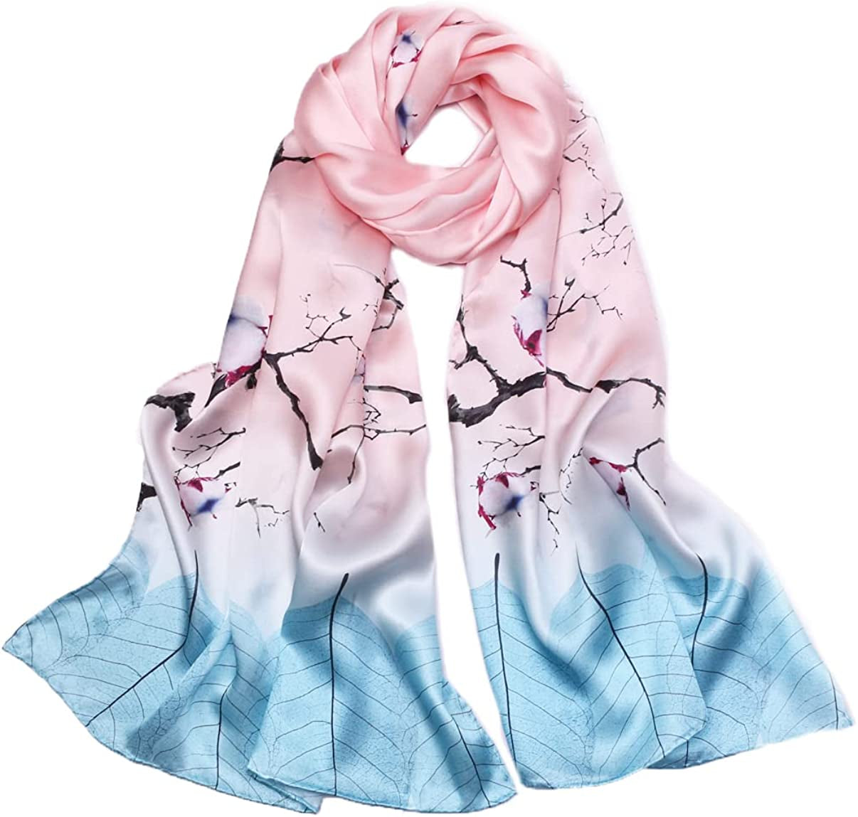 Women'S Mulberry Silk Scarf Floral Print Satin Long Scarf Wrap Shawl Apparel & Accessories > Clothing Accessories > Scarves & Shawls Smi&Love   