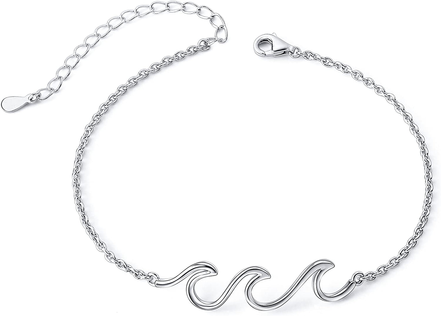 Wave Ocean Beach Sea Anklet for Women S925 Sterling Silver Adjustable Starfish Layered Ankle Foot Bracelet Apparel & Accessories > Jewelry > Anklets Alphm Anklet：11+1 Inches  