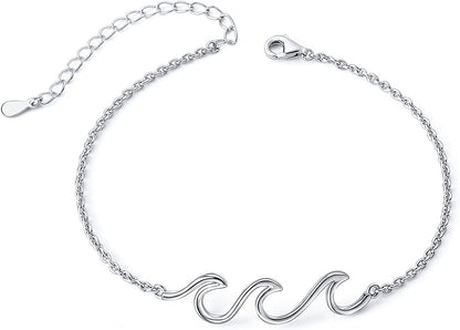 Wave Ocean Beach Sea Anklet for Women S925 Sterling Silver Adjustable Starfish Layered Ankle Foot Bracelet Apparel & Accessories > Jewelry > Anklets Alphm Anklet：11+1 Inches  