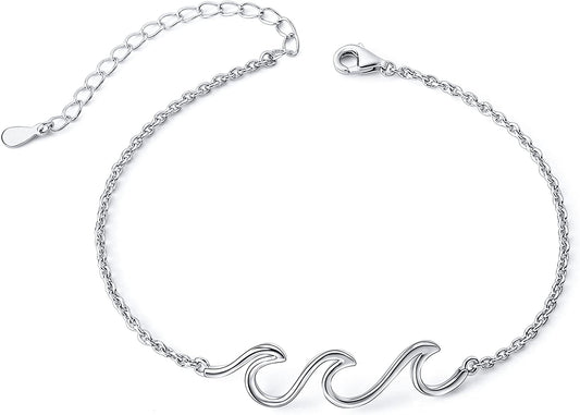 Wave Ocean Beach Sea Anklet for Women S925 Sterling Silver Adjustable Starfish Layered Ankle Foot Bracelet Apparel & Accessories > Jewelry > Anklets Alphm Anklet：11+1 Inches  