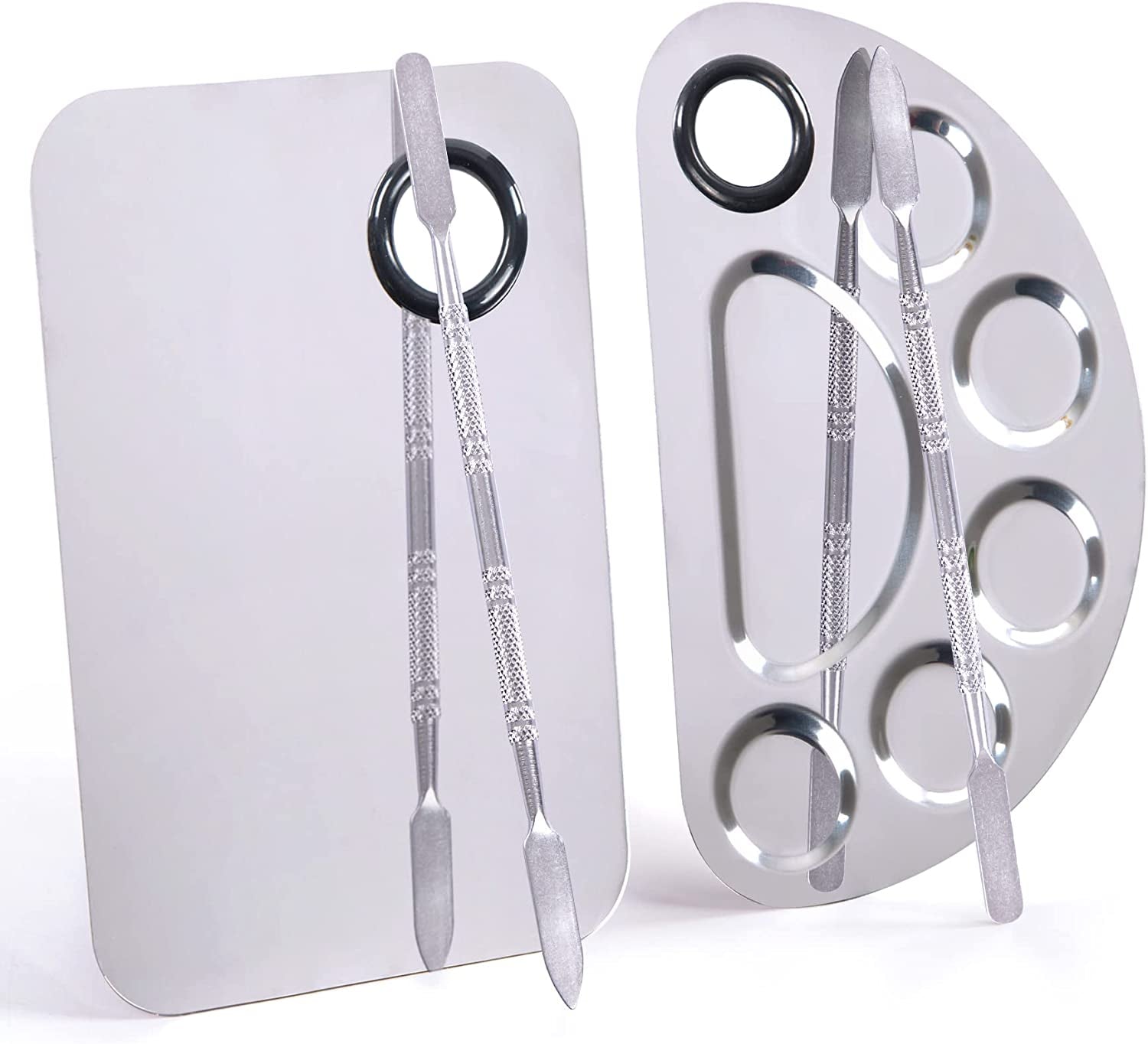 Makeup Palette, Makeup Mixing Palette, Stainless Steel Metal Foundation Palette with Spatula Artist Tool for Mixing Foundation Nail-Art, Cosmetic Mixing Makeup Palette, Makeup Plate, 6×4"/Silver/2Pcs Health & Beauty > Personal Care > Cosmetics > Cosmetic Tools > Makeup Tools LQ-TT-CY-CX   