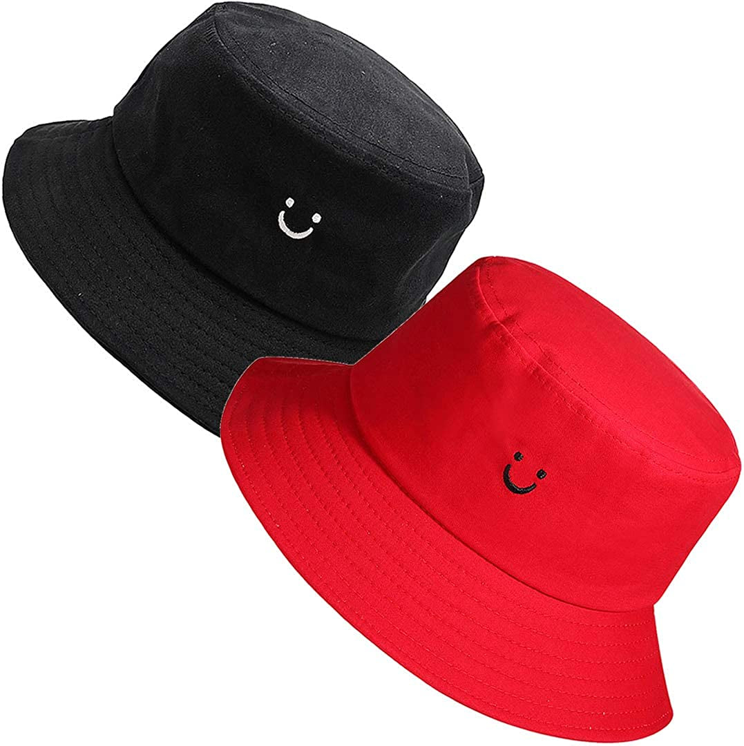 Maxnova Bucket Hats Summer Travel Beach Sun Hat Outdoor Cap Unisex 2Pack Apparel & Accessories > Clothing Accessories > Hats MaxNova 2pack Black/Red  