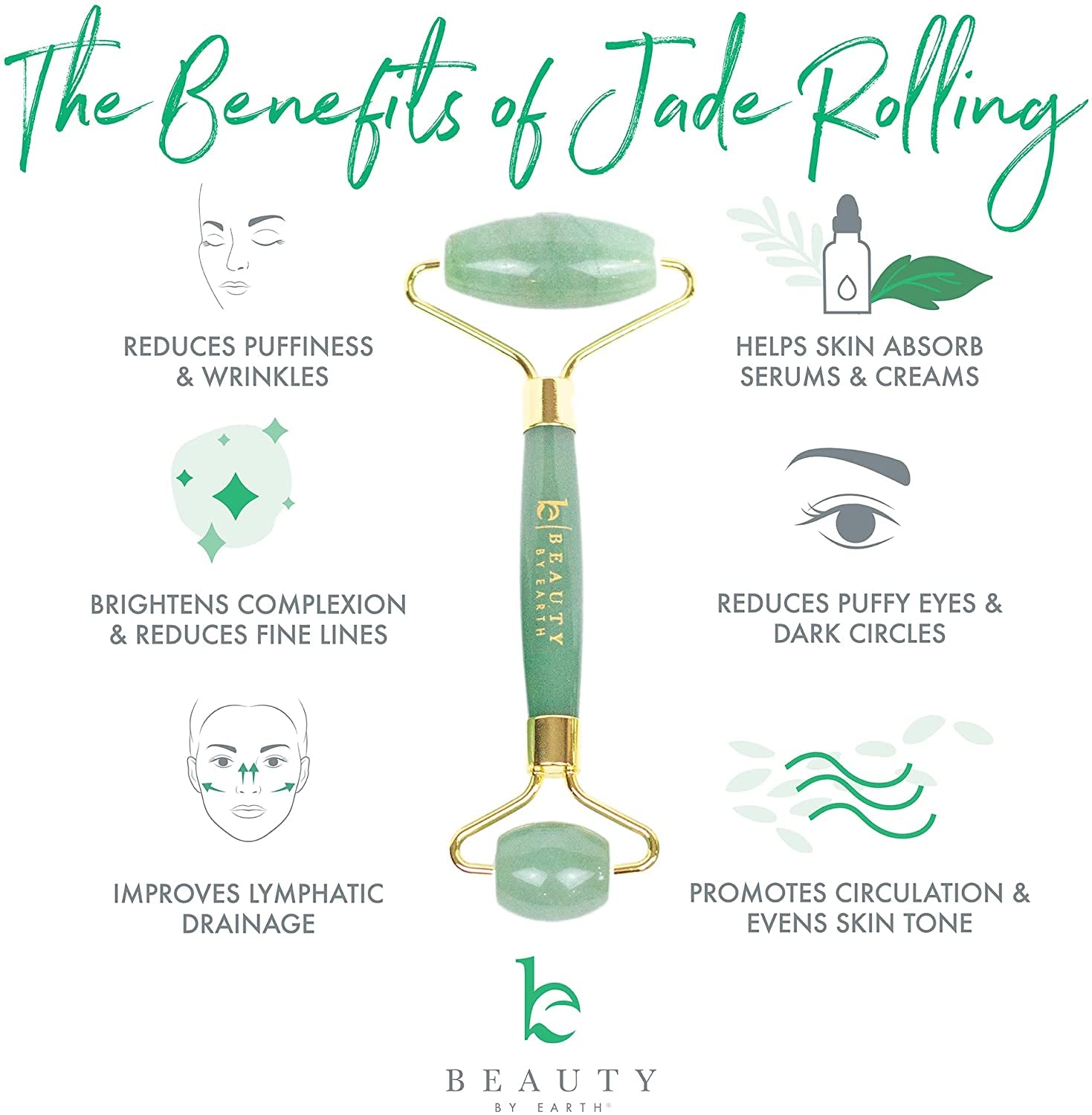 Jade Roller for Face - Skin Care Tools Used with Beauty Products, Jade Face Roller for Face, Small Eye Roller for Puffy Eyes, Face Massager for Women Face Care, Facial Roller Self Care Gifts for Women Health & Beauty > Personal Care > Cosmetics > Cosmetic Tools > Skin Care Tools Beauty by Earth   
