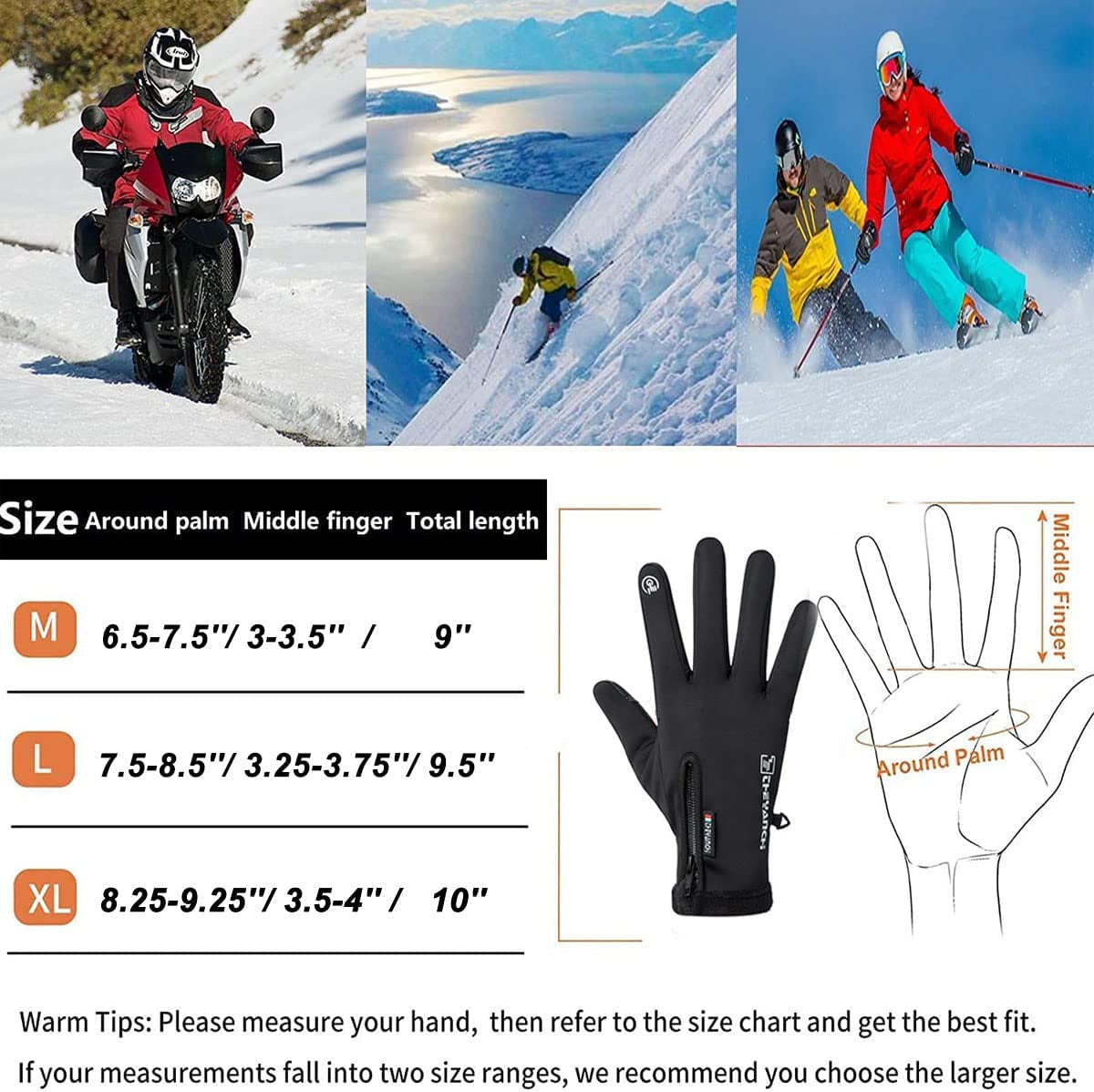 Weitars Winter Warm Gloves for Men Women Touchscreen Waterproof Thermal Snow Gloves for Cycling Hiking Apparel & Accessories > Clothing Accessories > Gloves & Mittens Weitars   