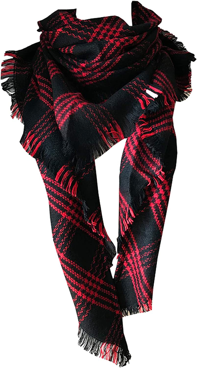 Wander Agio Womens Warm Long Shawl Winter Wraps Large Scarves Knit Cashmere Feel Plaid Triangle Scarf Apparel & Accessories > Clothing Accessories > Scarves & Shawls Wander Agio Red Black  