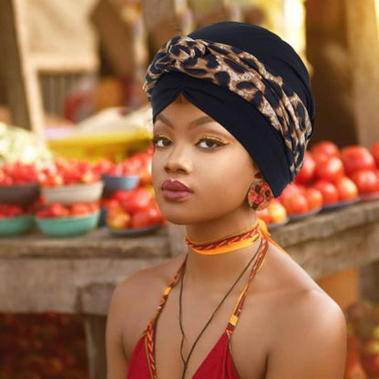 Woeoe Women'S African Head Wrap Black Floral Head Turbans Pre-Tied Leopard Print Head Cover Cap Headwear for Women Girls(Pack of 3) Apparel & Accessories > Clothing Accessories > Headwear Woeoe   