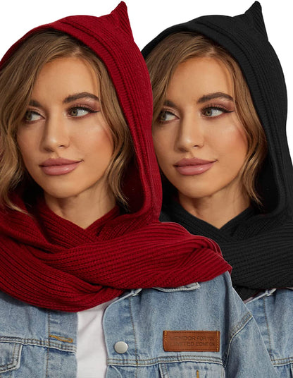 Women Winter Knitted Hooded Long Scarf Warm Shawl Wrap Head Scarves Apparel & Accessories > Clothing Accessories > Scarves & Shawls Zilcremo Black and Wine  