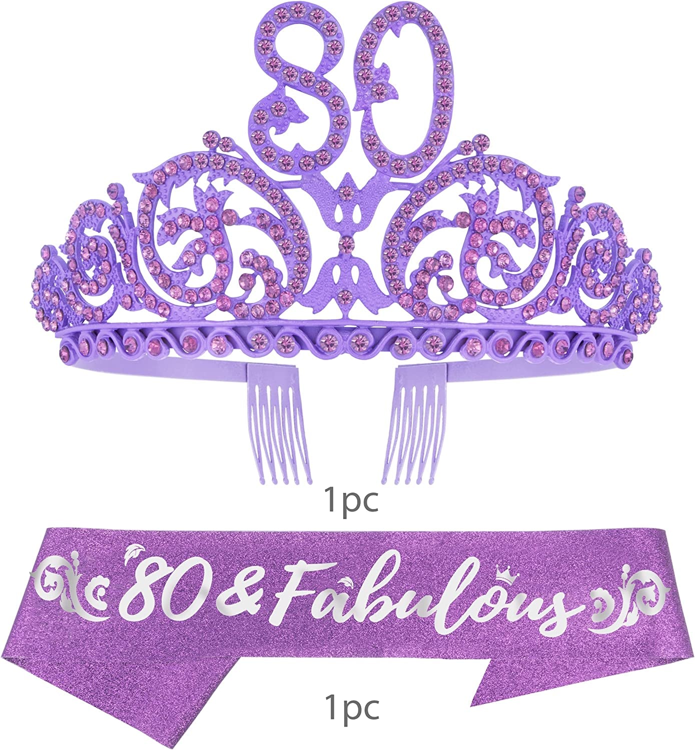 Doradreamdeko 80Th Birthday, 80Th Birthday Decorations for Women, 80Th Birthday Crown, 80Th Birthday Gifts for Women, 80Th Birthday Tiara, 80Th Birthday Sash, 80Th Birthday Decorations Apparel & Accessories > Clothing Accessories > Sashes DoraDreamDeko   