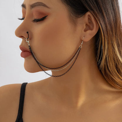 Sora Tuki Fake Septum Fake Nose Ring Non Piercing Body Jewelry Fake Nose Ring Piercing Nose Rings with Chain Nose to Ear Chain Tassel Apparel & Accessories > Jewelry > Body Jewelry Sora Tuki   