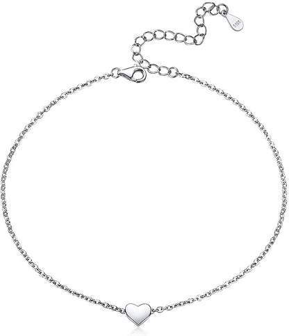 Chicsilver Personalized 925 Sterling Silver Tiny Heart/Moon/Star/Sun/Dot/Triangle Anklets Simple Dainty Foot Jewelry for Women, Silver/Gold/Rose Gold(With Gift Box) Apparel & Accessories > Jewelry > Anklets ChicSilver Jewelry 01. Heart Silver 