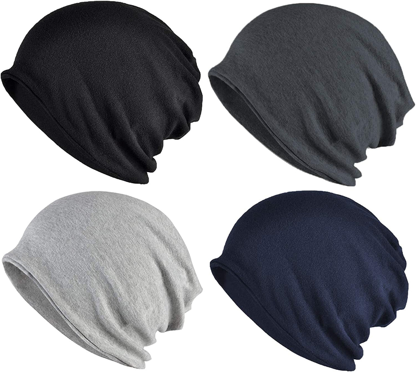 ELLEWIN Cotton Slouchy Beanie Hip-Hop Soft Lightweight Running Beanie Adult Dwarf Hats Chemo Cap for Men Women Apparel & Accessories > Clothing Accessories > Headwear Does Not Apply A- Blk/Gry/Nbl/Lgy-4pk  