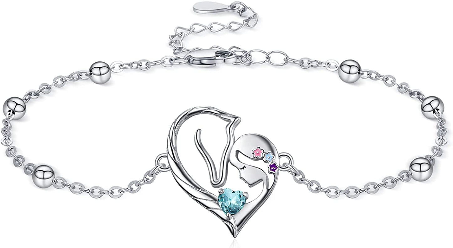 TANGPOET 925 Sterling Silver Anklet Bracelet for Women, Dainty Charm Bracelets Animal Jewelry Birthday Gifts for Mother Daughter Teens Girls Apparel & Accessories > Jewelry > Anklets TANGPOET Horse Bracelet March  