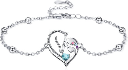 TANGPOET 925 Sterling Silver Anklet Bracelet for Women, Dainty Charm Bracelets Animal Jewelry Birthday Gifts for Mother Daughter Teens Girls Apparel & Accessories > Jewelry > Anklets TANGPOET Horse Bracelet March  