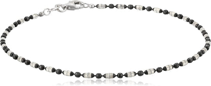 Collection Italian Sterling Silver Rhodium Plated Diamond Cut Oval and round Beads Mezzaluna Chain Ankle Bracelet Apparel & Accessories > Jewelry > Bracelets Media Imports Inc 9 Inches Black 