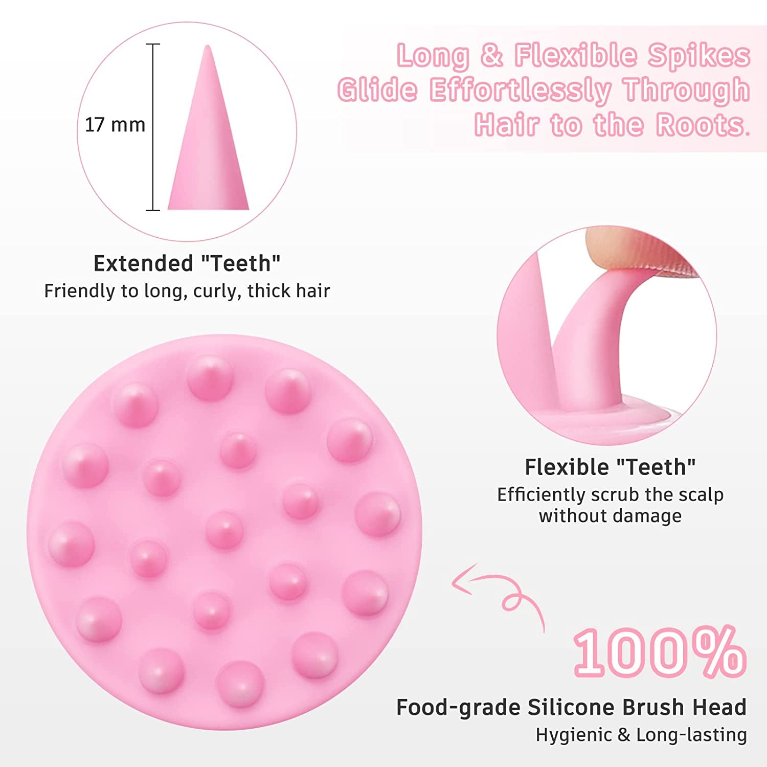 FREATECH Scalp Massager Shampoo Brush with Long & Flexible Silicone Bristles for Hair Care and Head Relaxation, Glide through Hair Easily, Dandruff Removal and Itching Relief, Wet and Dry, Pink Health & Beauty > Personal Care > Hair Care FREATECH   