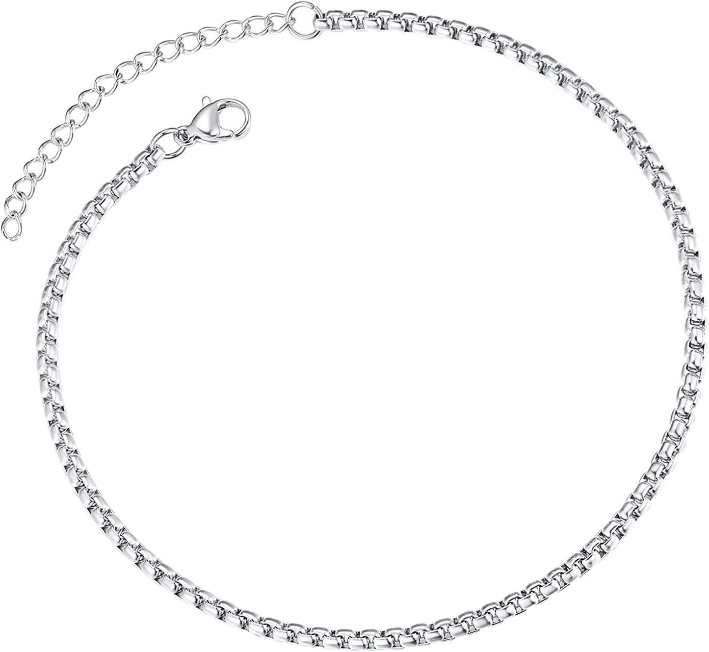 Chainspro Resizable Anklet Chain for Women Men, Figaro/Wheat/Twist Rope/Cuban Foot Bracelet-Strong with Good Clasp-18K Gold Plated(Send Gift Box) Apparel & Accessories > Jewelry > Anklets ChainsPro 08:box chain-Stainless  