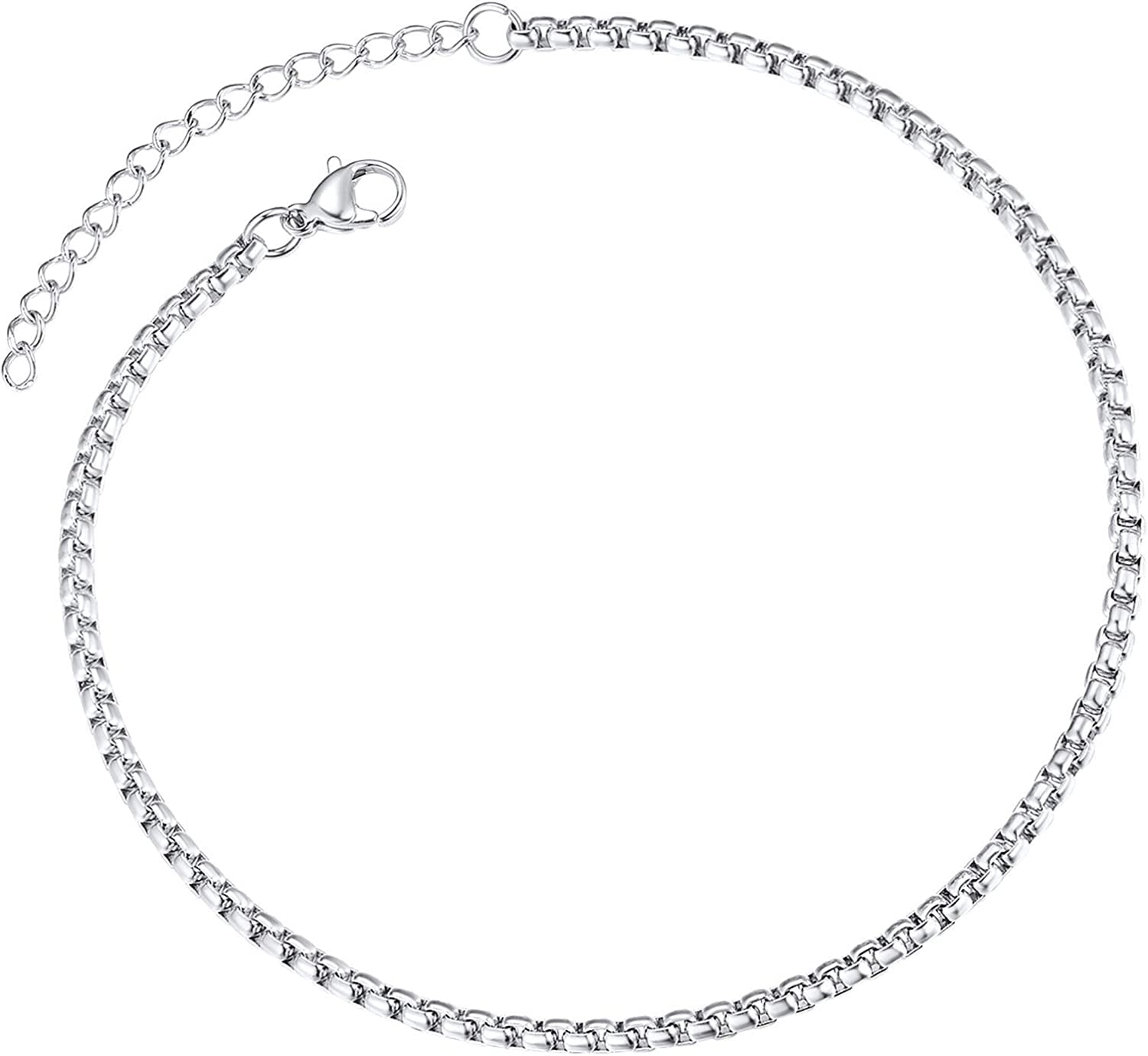 Chainspro Resizable Anklet Chain for Women Men, Figaro/Wheat/Twist Rope/Cuban Foot Bracelet-Strong with Good Clasp-18K Gold Plated(Send Gift Box) Apparel & Accessories > Jewelry > Anklets ChainsPro 08:box chain-Stainless  