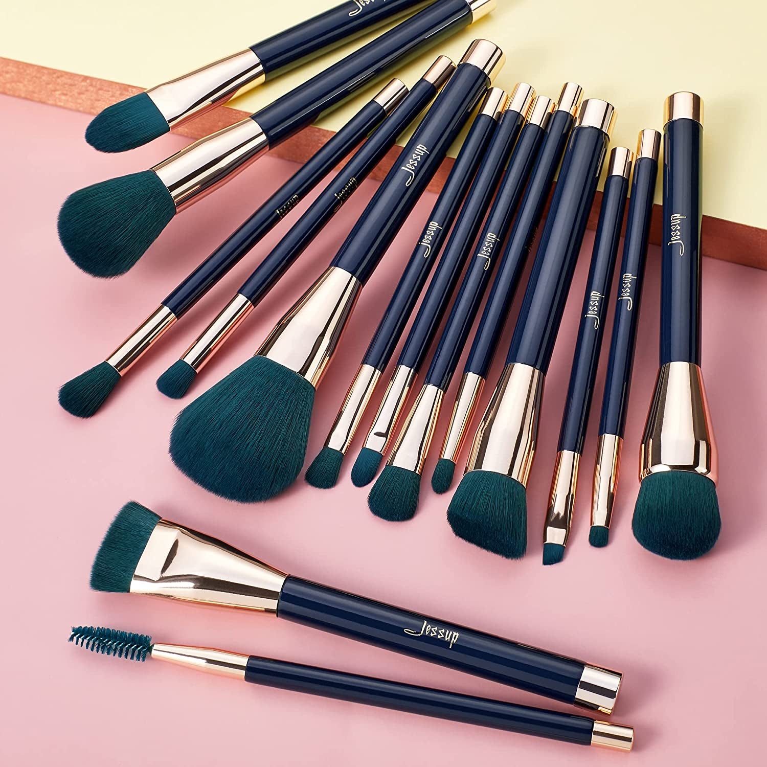 Jessup 15Pcs Makeup Brushes Set Powder Foundation Eyeshadow Eyeliner Lip Contour Concealer Smudge Brush Tool Blue/Darkgreen T113 Health & Beauty > Personal Care > Cosmetics > Cosmetic Tools > Makeup Tools Jessup   