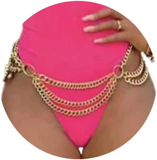 Bodiy Layered Belly Waist Chain Belt Gold Cuban Body Chains Bikini Rave Party Body Jewelry for Women and Girls Apparel & Accessories > Jewelry > Body Jewelry BODIY   