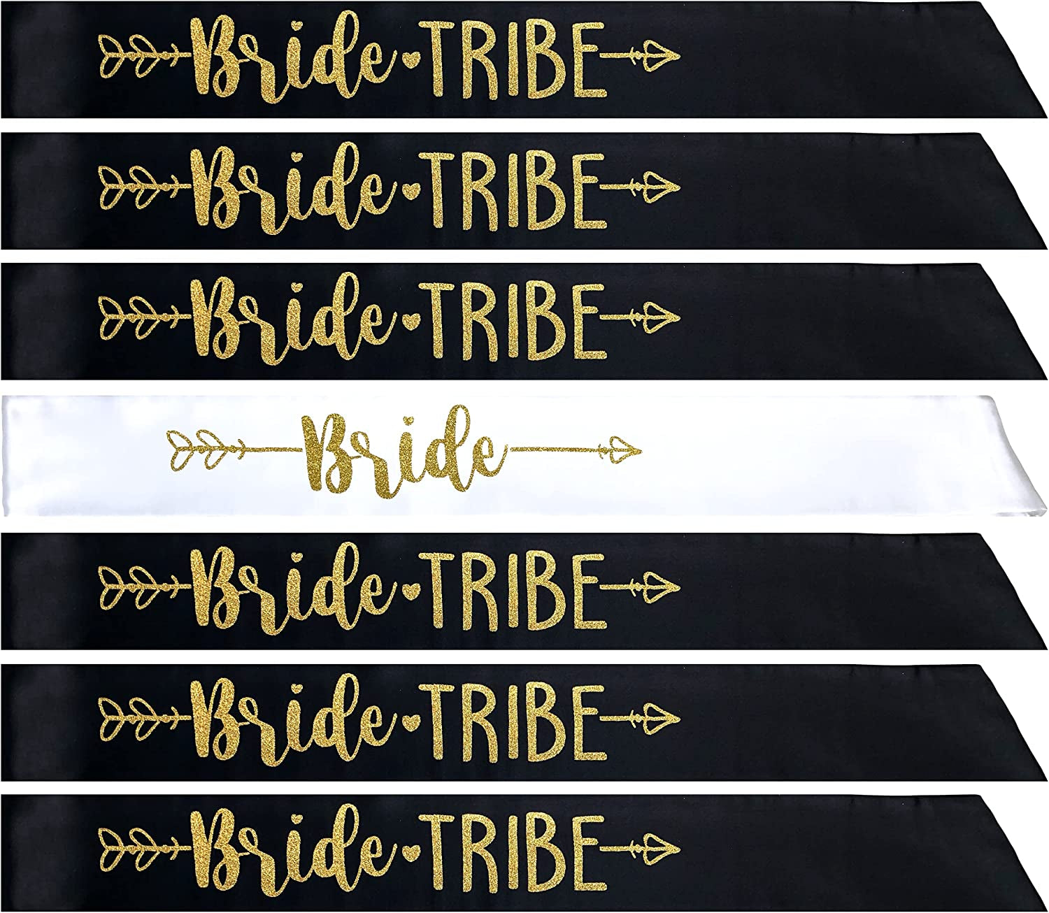 Bride Tribe 7Pc or 10Pc Satin Sash Set - Sophisticated & Fun Party Favors for Bachelorette Party, Bridal Shower & Wedding Party (Dusty Pink & Black, 10Pc Set) Apparel & Accessories > Clothing Accessories > Sashes Bachelorette to Bride Black & Gold 7pc Set 