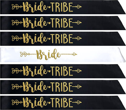 Bride Tribe 7Pc or 10Pc Satin Sash Set - Sophisticated & Fun Party Favors for Bachelorette Party, Bridal Shower & Wedding Party (Dusty Pink & Black, 10Pc Set) Apparel & Accessories > Clothing Accessories > Sashes Bachelorette to Bride Black & Gold 7pc Set 