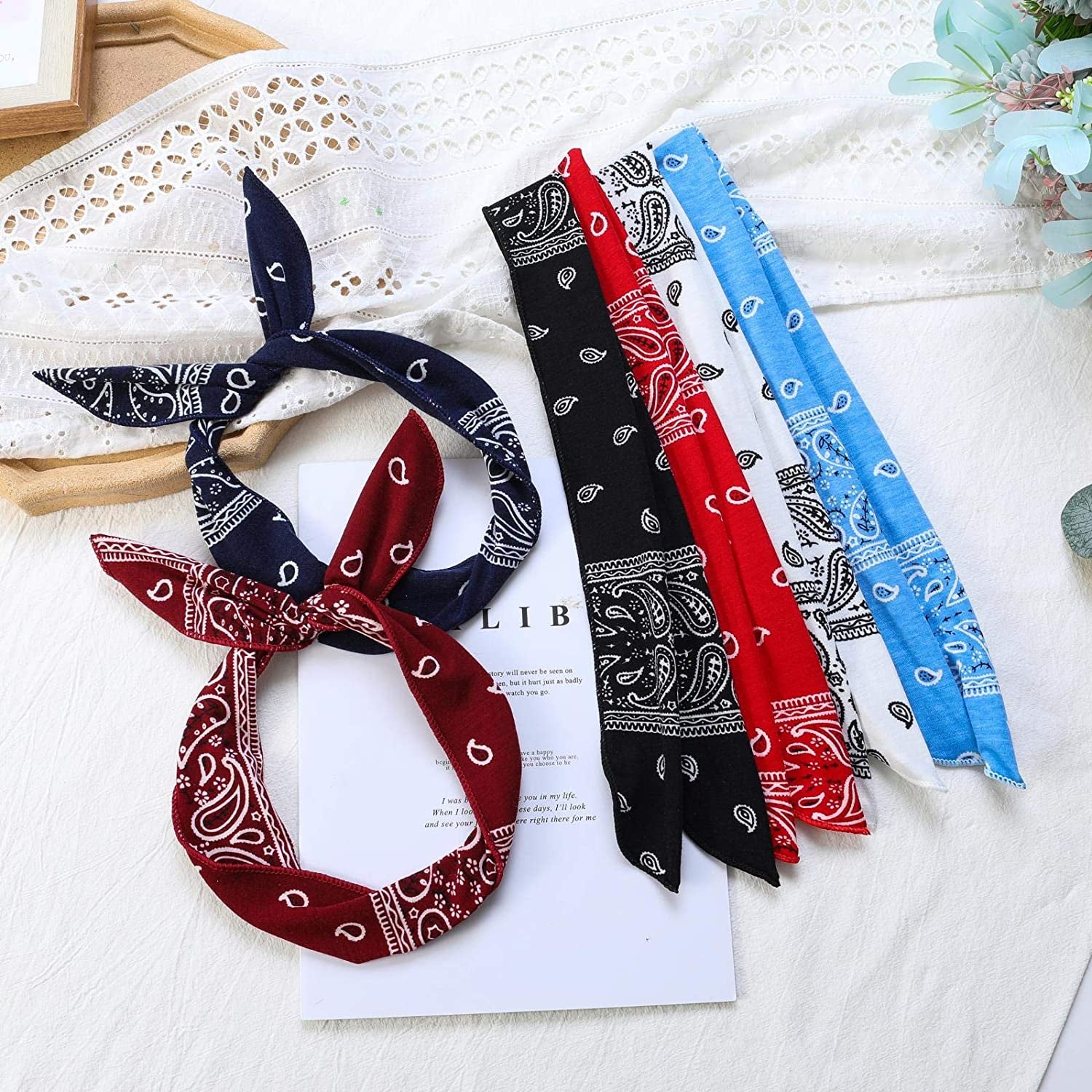 Wire Headbands for Women Paisley Twist Bow Hair Bands Bunny Ears Headwraps Wire Hair Holder Hair Accessories for Workout Yoga Running Soccer Sports Pack of 6 Apparel & Accessories > Clothing Accessories > Bandanas & Headties ONEYE   