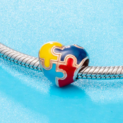 Autism Awareness Charm, Rose Gold Puzzle Pieces Charms, Fits DIY Snake Bracelet, 925 925 Sterling Silver Heart Beads Colorful Enamel Charms, Love Gifts for Women/Men/Girls/Boys Apparel & Accessories > Jewelry > Bracelets XIWEN   