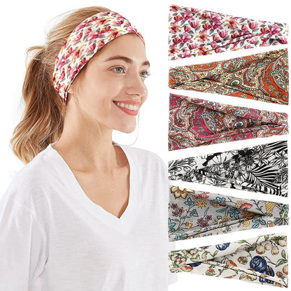 Headbands for Women, 6 PCS Yoga Running Sports Headbands Tie Dye Boho Pattern Elastic Non Slip Sweat Workout Hair Fashion Bands for Girls Apparel & Accessories > Clothing Accessories > Bandanas & Headties OFFTESTY Headbands Color-6  