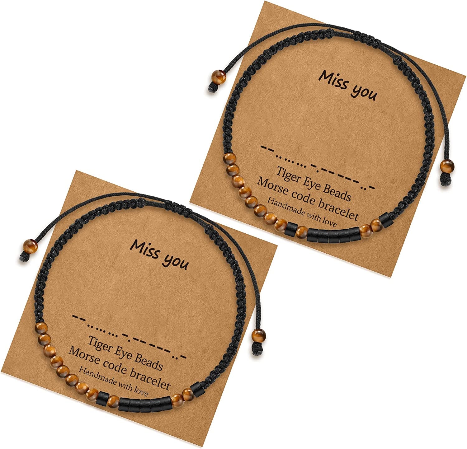 Morse Code Bracelets for Women Gifts, Adjustable 2Pcs Tiger Eye Beads Friendship Bracelets Gifts for Best Friend Women Girls Sister Funny Inspirational Birthday Friendship Gifts for Women Jewelry Apparel & Accessories > Jewelry > Bracelets MONOZO Miss you  