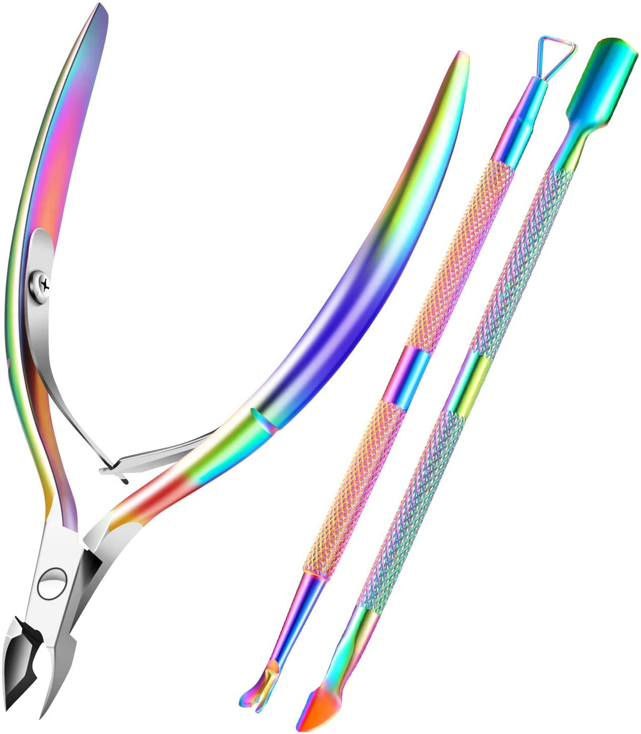 Cuticle Trimmer with Cuticle Pusher, XUNXMAS Cuticle Remover Cutter Nipper Scissor and Triangle Cuticle Nail Pusher Peeler Scraper, Durable Dead Skin Clipper Manicure Pedicure Tools Health & Beauty > Personal Care > Cosmetics > Cosmetic Tools > Nail Tools XUNXMAS Colorful  