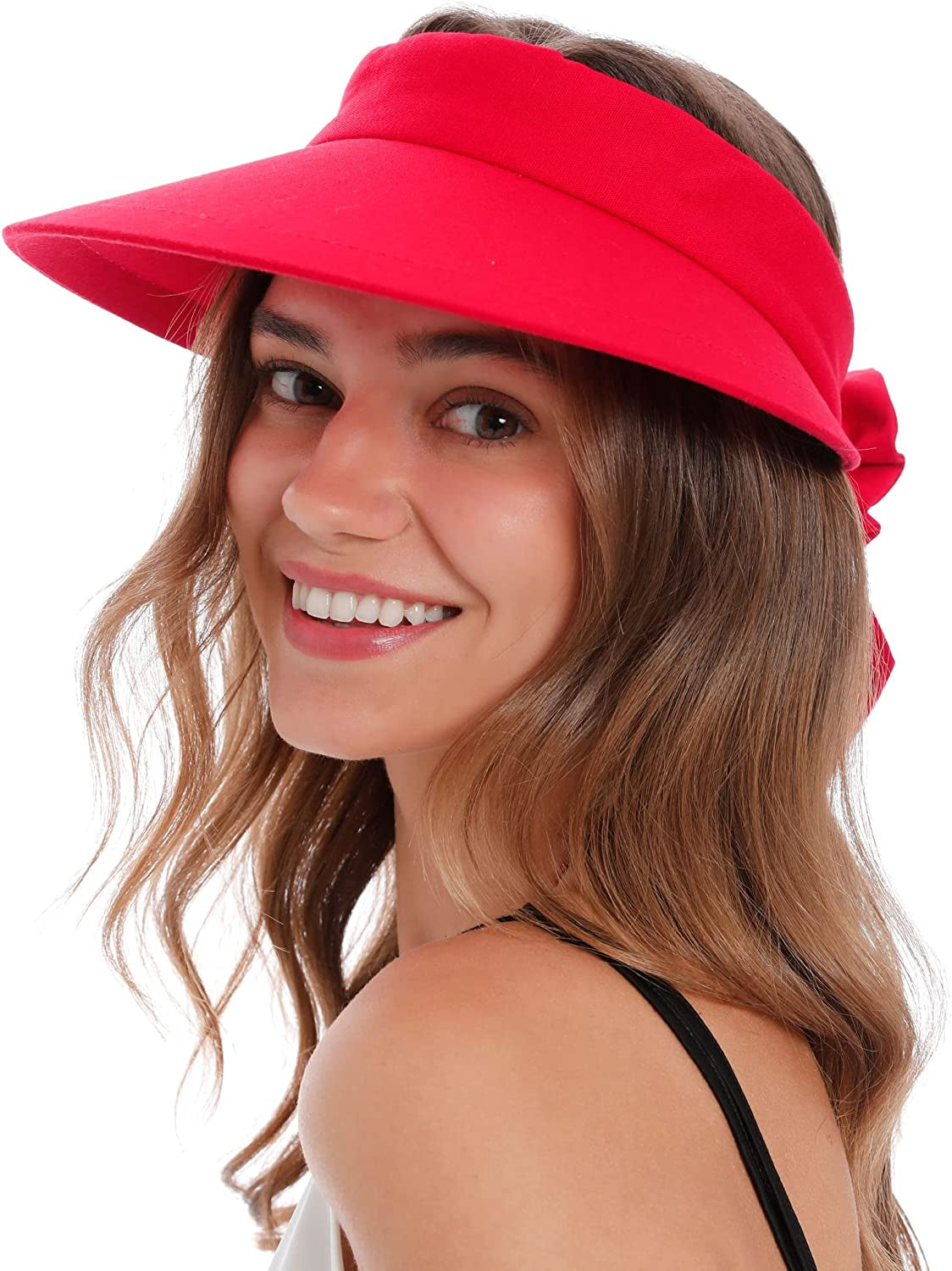 Simplicity Women'S UPF 50+ UV Protection Wide Brim Beach Sun Visor Hat Apparel & Accessories > Clothing Accessories > Hats Simplicity Red  