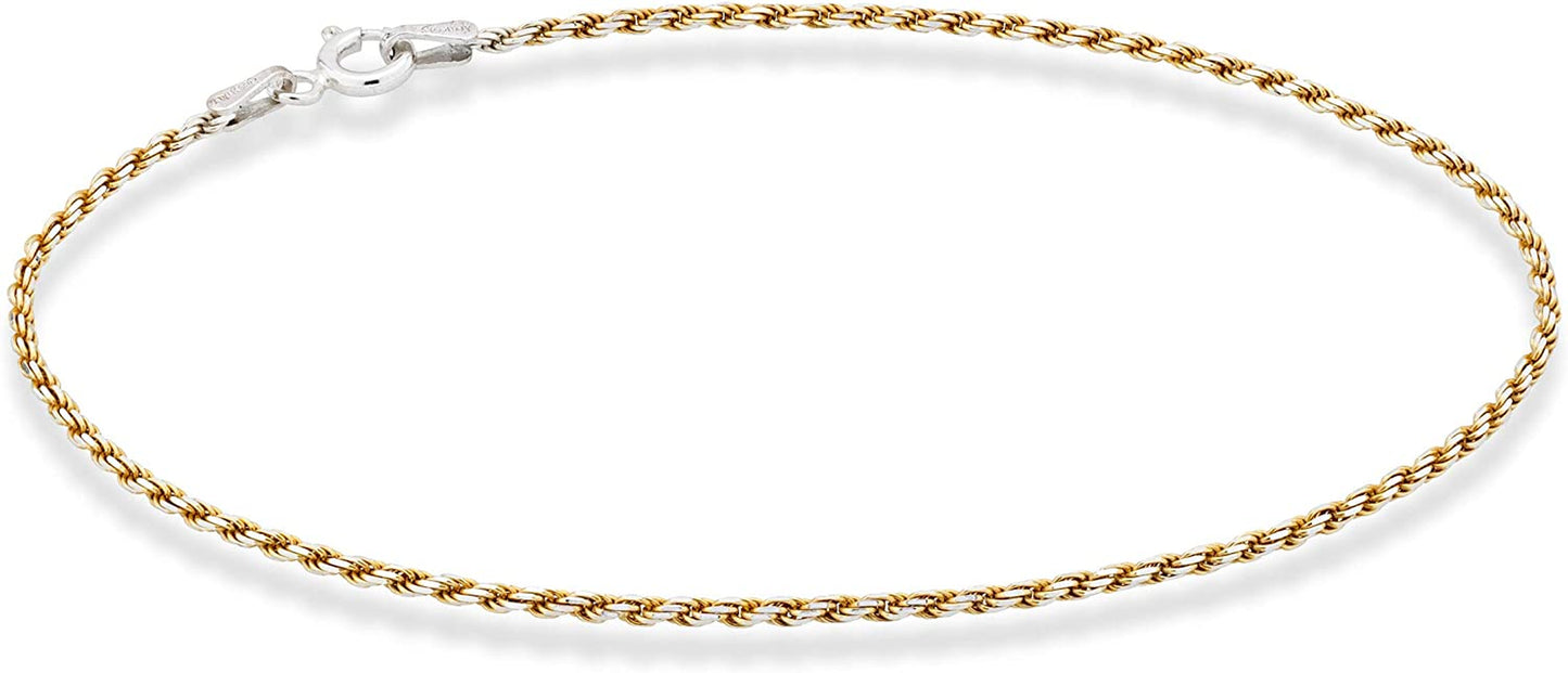Miabella 925 Sterling Silver Solid 1.5Mm Diamond-Cut Braided Rope Chain Anklet Ankle Bracelet for Women Teen Girls, Made in Italy Apparel & Accessories > Jewelry > Anklets Miabella yellow-gold-plated-silver Length 9 Inches (Small) 