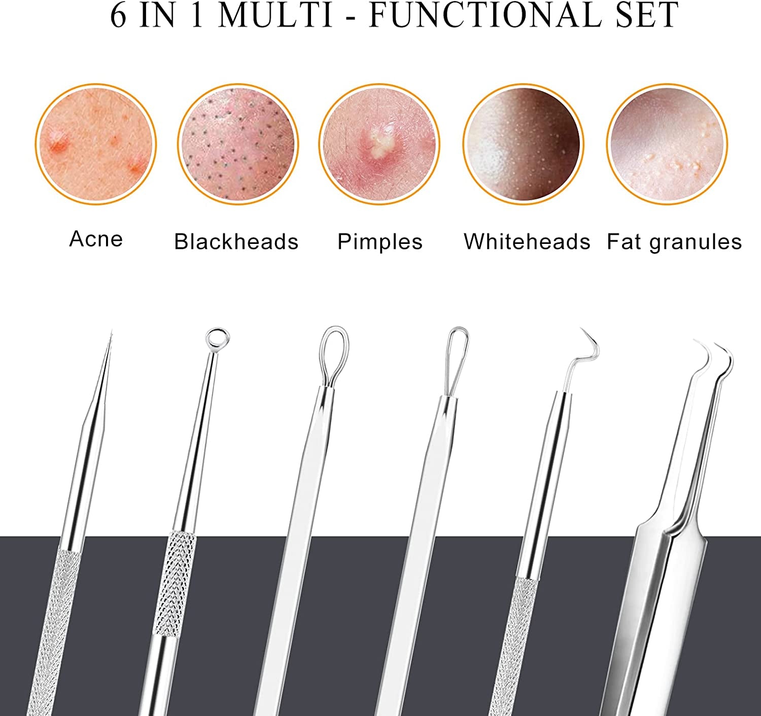 Boxoyx Pimple Popper Tool Kit - 6Pcs Blackhead Remover Comedone Extractor Tool Kit with Metal Case for Quick and Easy Removal of Pimples, Blackheads, Zit Removing, Forehead, Facial and Nose(Silver) Health & Beauty > Personal Care > Cosmetics > Cosmetic Tools > Skin Care Tools Boxoyx   