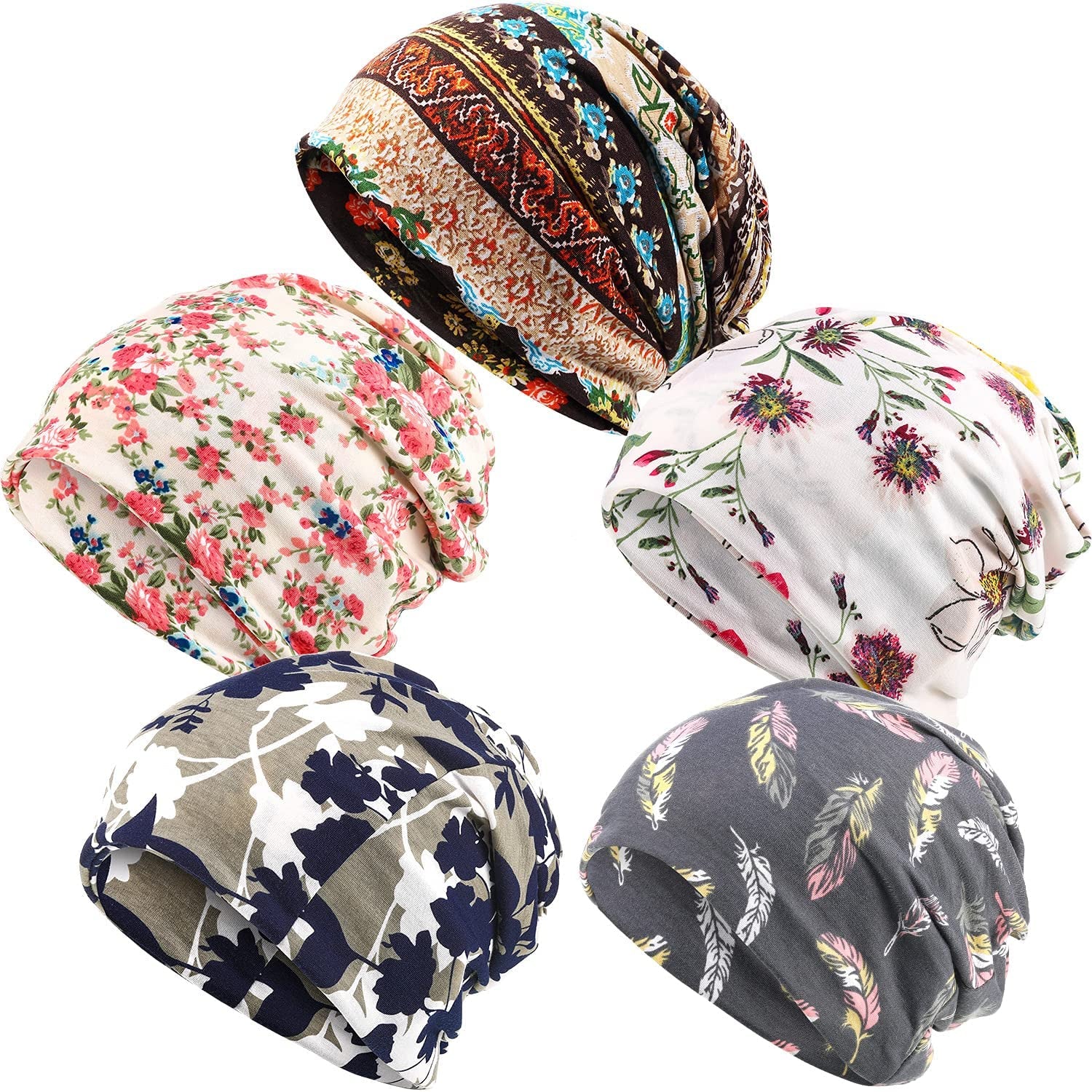 SATINIOR 5 Pieces Women'S Slouchy Beanie Hat Baggy Skull Sleep Cap Turban Headwear Apparel & Accessories > Clothing Accessories > Hats SATINIOR Stylish Style  