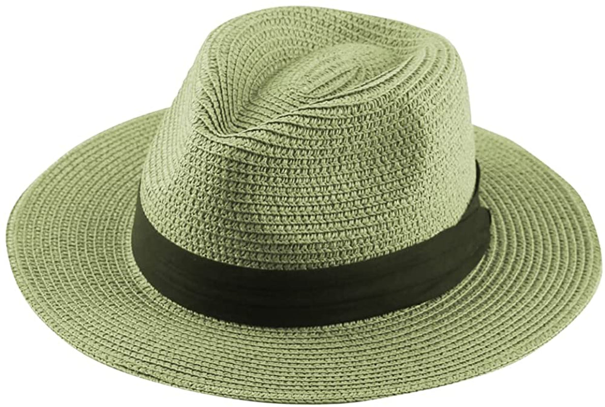 Panama Straw Hats for Women Summer Beach Sun Hat Wide Brim Fedora Cap UPF50+ Apparel & Accessories > Clothing Accessories > Hats KYLIE MAX D07-green  