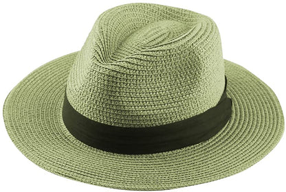 Panama Straw Hats for Women Summer Beach Sun Hat Wide Brim Fedora Cap UPF50+ Apparel & Accessories > Clothing Accessories > Hats KYLIE MAX D07-green  