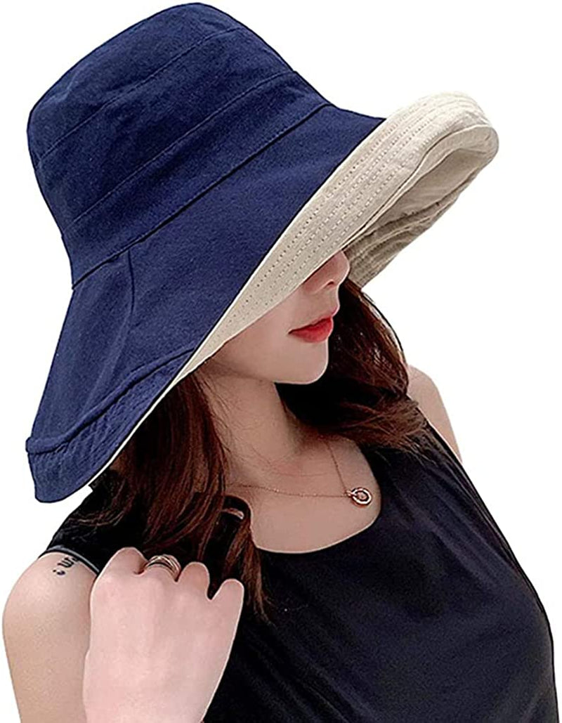 Farodor Women'S Packable Reversible Bucket Hat UV Sun Protection Wide Brim Summer Beach Cap Apparel & Accessories > Clothing Accessories > Hats FaroDor 1navy Blue  