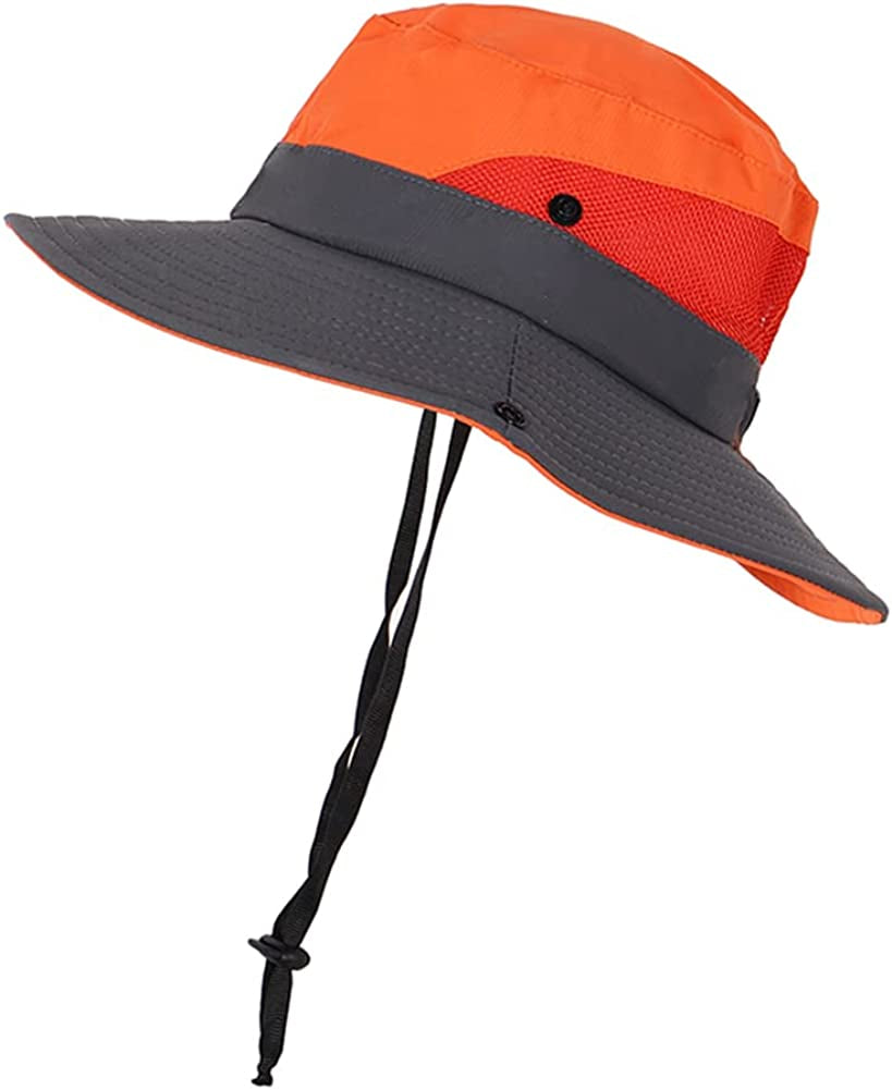 ROYAL MATRIX Womens Ponytail Sun Hats Outdoor Bucket Hat UV Protection Fishing Hats Wide Brim Windproof Foldable Beach Hat Apparel & Accessories > Clothing Accessories > Hats ROYAL MATRIX Orange  