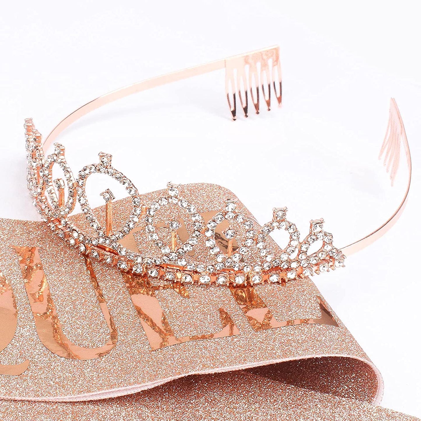 CAVETEE Birthday Crowns for Women Birthday Girl Sash & Rhinestone Tiara Set Birthday Tiaras and Sash for Women Birthday Glitter Birthday Decorations Rose Gold Birthday Girl Crowns Tiaras for Women Apparel & Accessories > Clothing Accessories > Sashes CAVETEE   