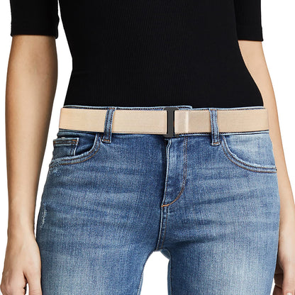 JASGOOD Women No Show Stretch Belt Invisible Elastic Web Strap Belt with Flat Buckle for Jeans Pants Dresses Apparel & Accessories > Clothing Accessories > Belts KYLIE MAX M-light Khaki-guncolor Buckle Suit for US Size 0-16 
