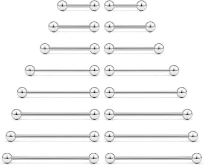Ftovosyo 16PCS Mix Sizes Industrial Barbell Cartilage Earring Tongue Helix Nipple Barbell Surgical Steel Body Piercing Jewelry Retainer for Women Men Straight Bar Length 12-40Mm Apparel & Accessories > Jewelry > Body Jewelry Ftovosyo silvertone, 12G (2.0mm)  